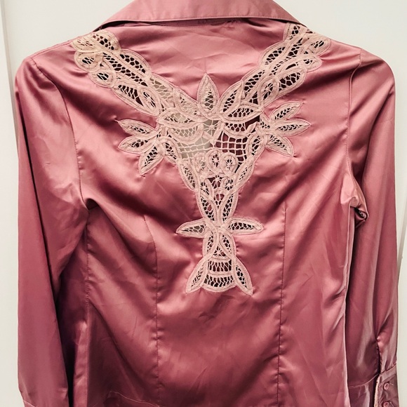Button front ROSE PINK satin shirt M NEW - Picture 4 of 7
